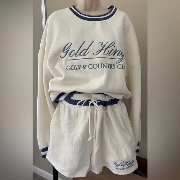 Gold Hinge White and Blue Sweatshirt and Shorts Set - Picture 3 of 7